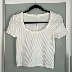 Antistar White Ribbed Scoop Crop Top
